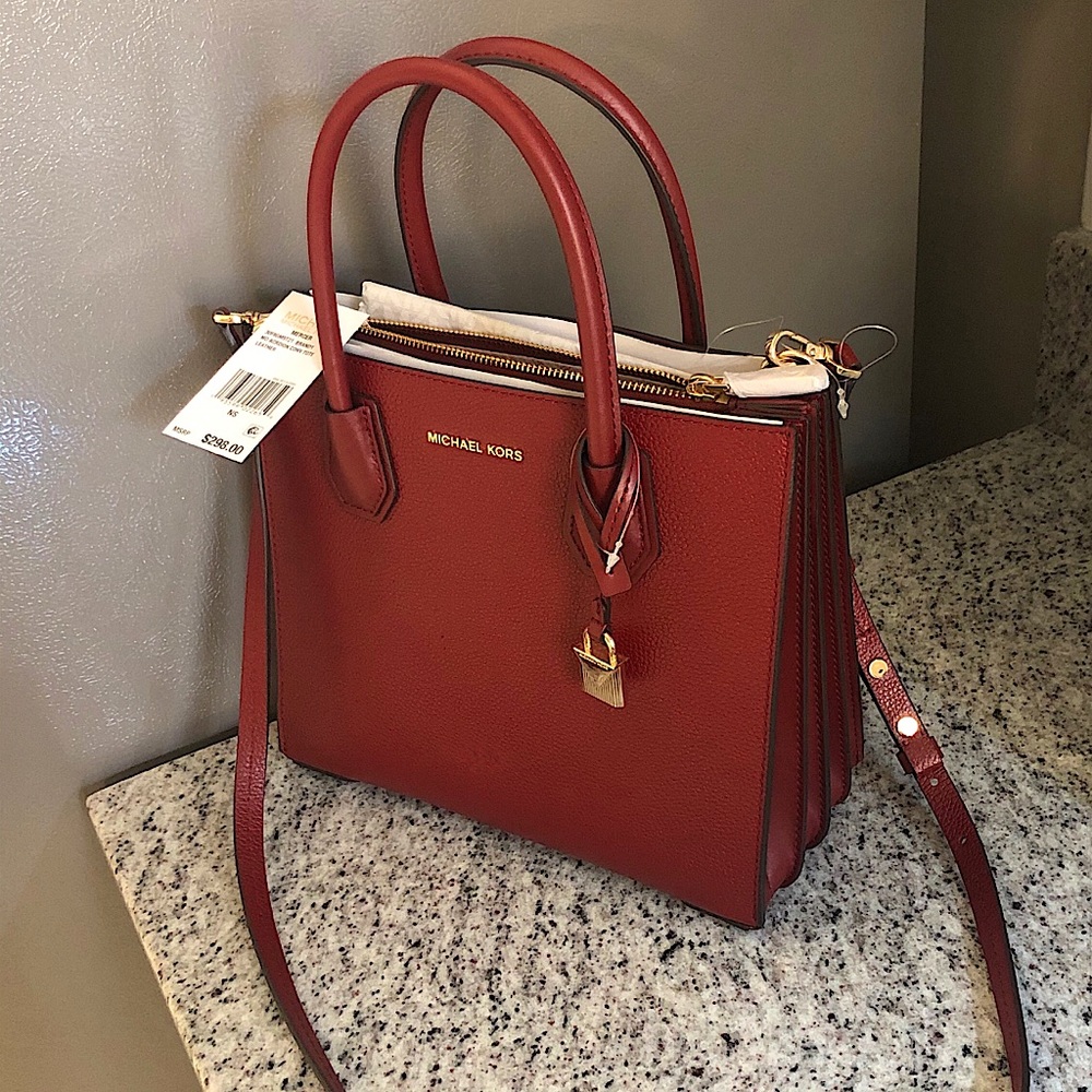 Michael Kors Mercer Brandy Leather Acrdion Tote